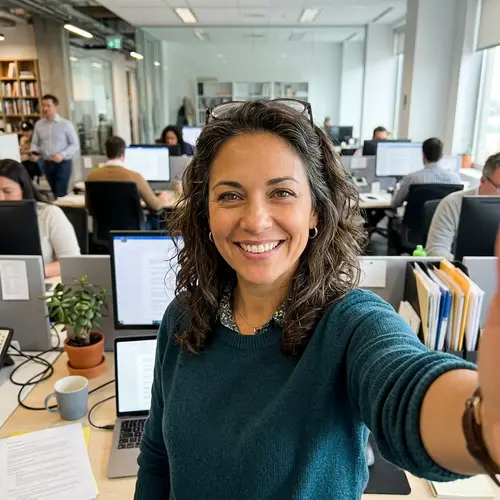 Casual Office Selfie of a Mixed Race Woman