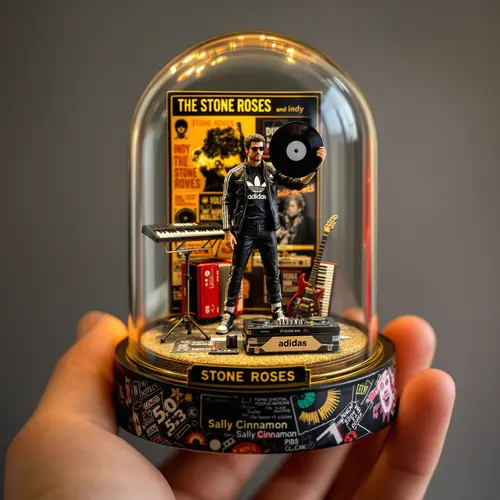Miniature Stone Roses Figure in Glass Dome Display