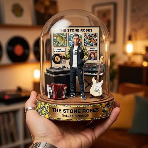 Miniature Stone Roses Figure in Glass Dome Display
