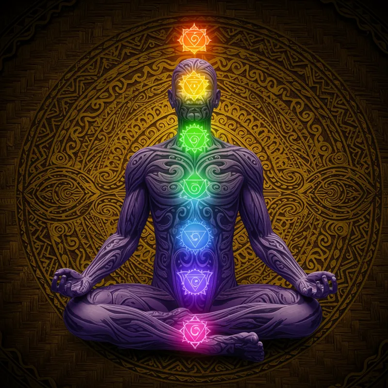 Meditative Figure with Māori Koru Design