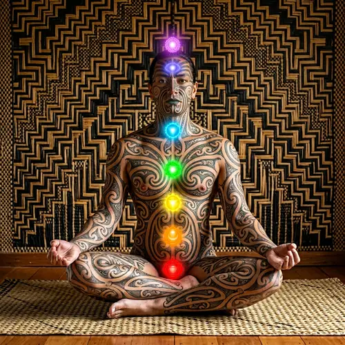 Meditative Figure with Māori Koru Design