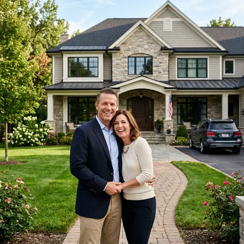 American Dream: Happy Couple in Front of Luxury Home
