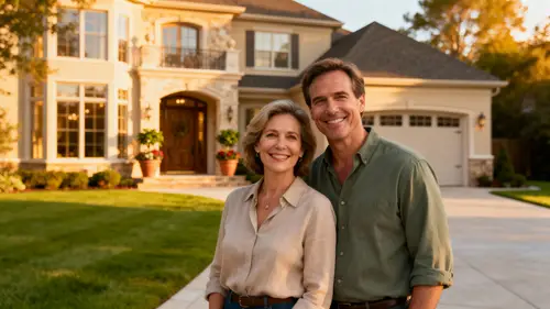 American Dream: Happy Couple in Front of Luxury Home