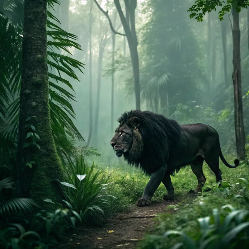 Black Lion Exploring the Jungle