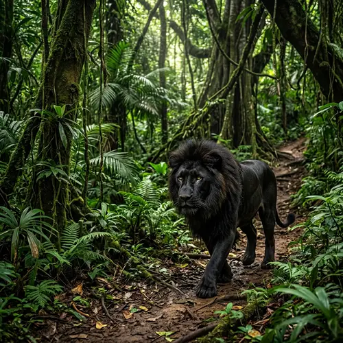 Black Lion Exploring the Jungle