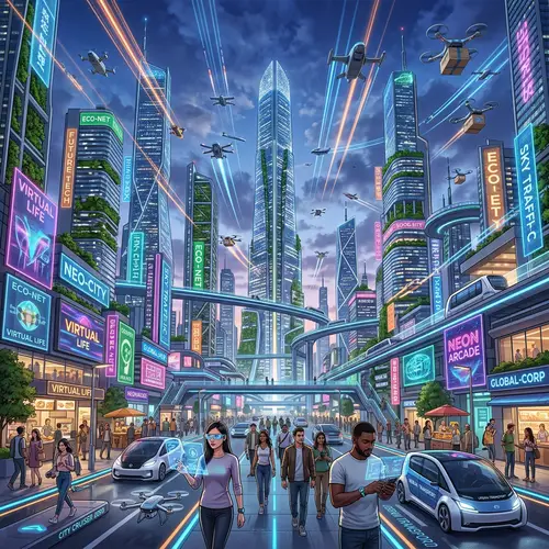 Futuristic Vision of 2050: Self-Driving Cars, Drones, VR