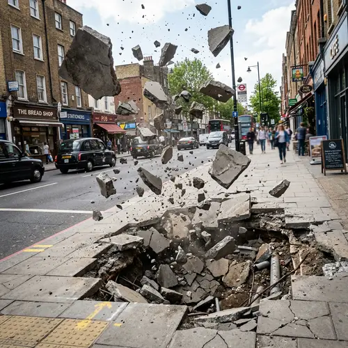 Fragmented Sidewalk: Street View with Dramatic Breakage