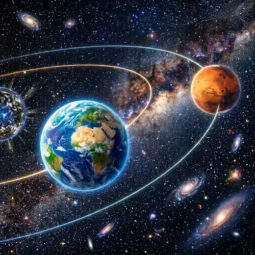 Earth and Mars in Celestial Dance | Planets Illustration