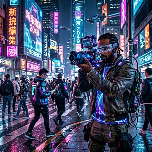 Cyberpunk Street Photographer in Futuristic City