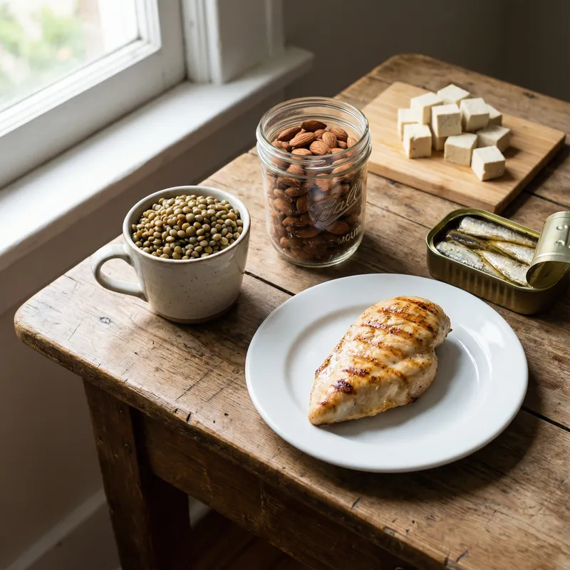 Protein Sources on Wooden Table - Delicious Ingredients Displayed
