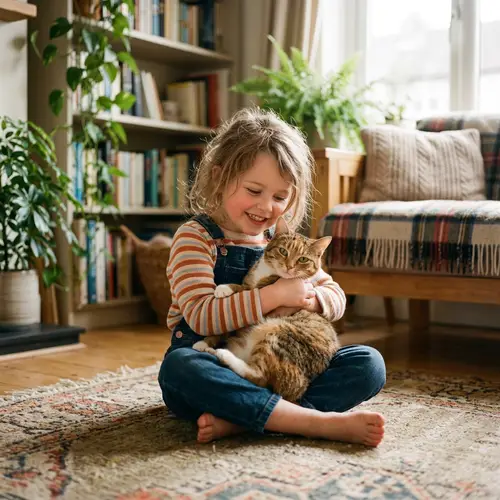 Cute Child with Cat Image