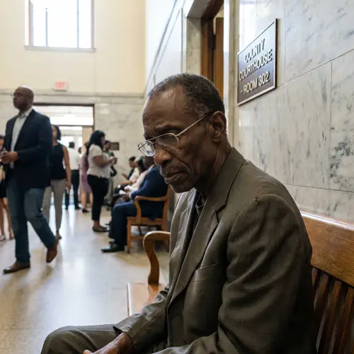 Courtroom Portrait: Gaunt-Faced Black Man in Glasses