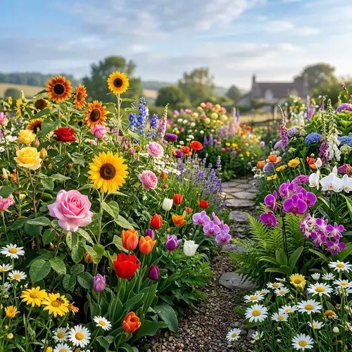 Spectacular Floral Scene with Roses, Tulips & More