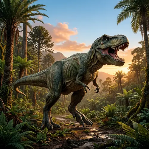 Prehistoric Dinosaur Roaming Ancient Landscape