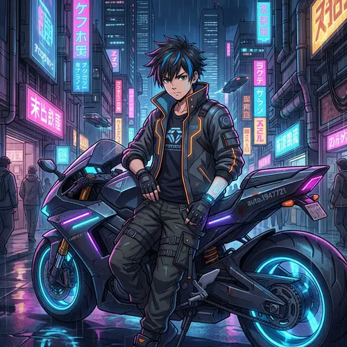 Anime Cyberpunk Boy with Auto Art