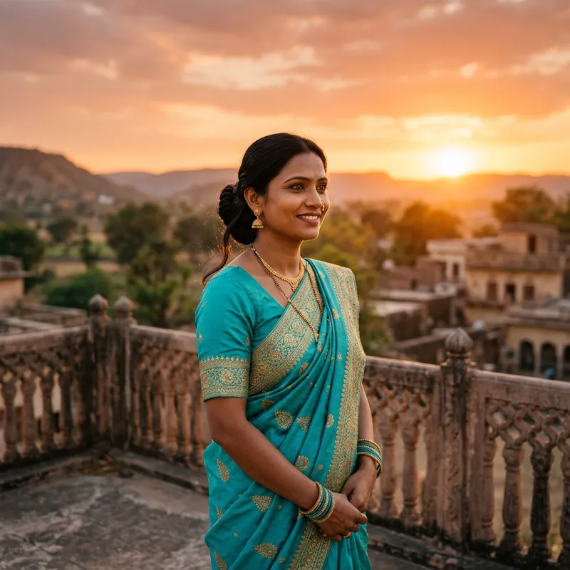 Beautiful South Asian Woman in Elegant Sari