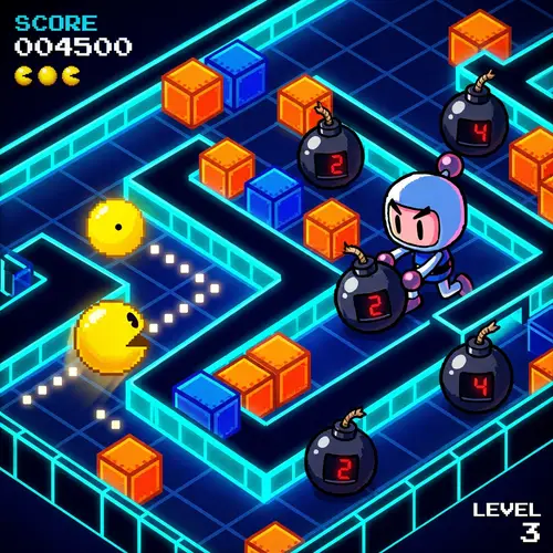 PacMan vs Bomberman: Strategic Face-Off Game Art