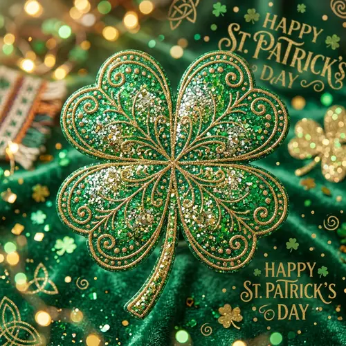 Bohemian Four-Leaf Clover with Silver and Gold Glitter | St. Patrick's Day