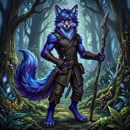 Male Fox Demi-Human with Blue and Purple Fur