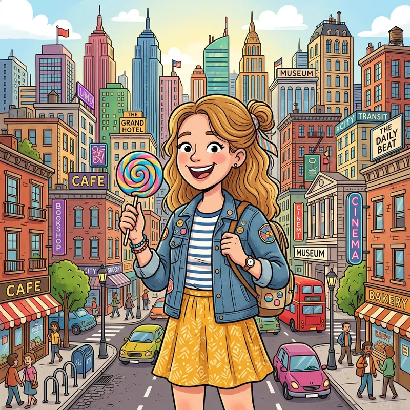 June in City with Lollipop | Cartoon Style Image