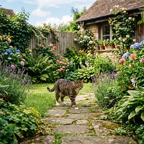 Cat in the Yard - Outdoor Feline Relaxing Scene
