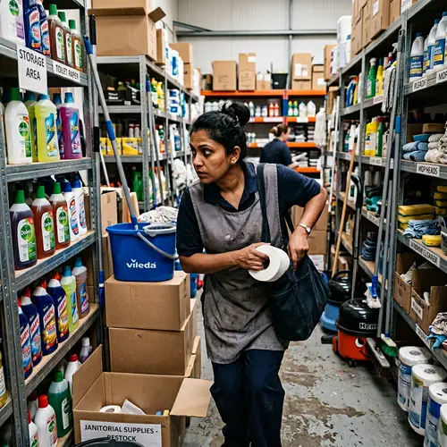 Cleaning Woman Secretly Stashing Toilet Paper in Purse | Cleaning Company Warehouse