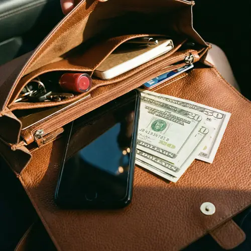 Woman's Purse with Smartphone and Money Inside