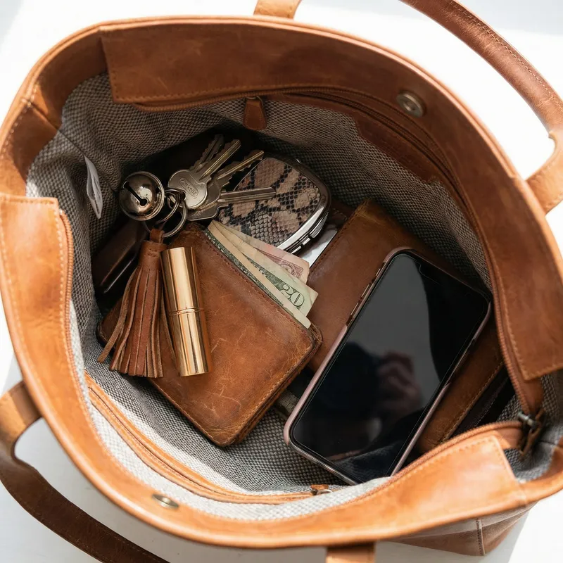 What's Inside a Woman's Purse: Keys, Lipstick, Mirror, Wallet, Smartphone