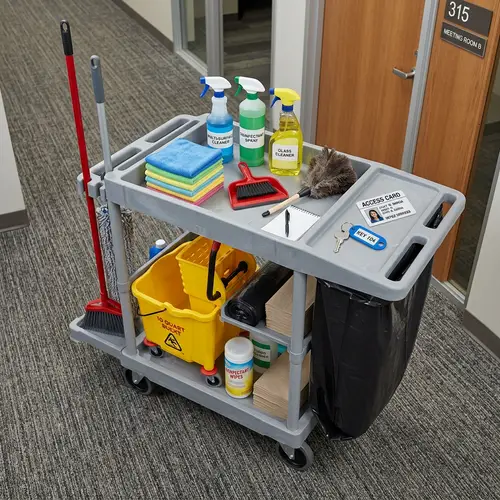 Office Cleaning Set with Key & Access Card | Top View Cart Display