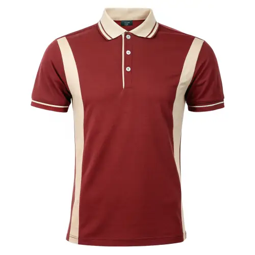 Dark Red and Cream Short Sleeve Collar T-Shirt