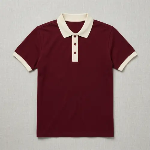Dark Red and Cream Short Sleeve Collar T-Shirt