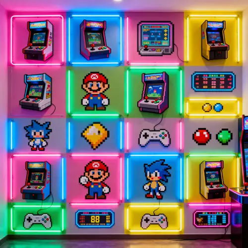 Vibrant Arcade-Themed Wall Design for Gamers