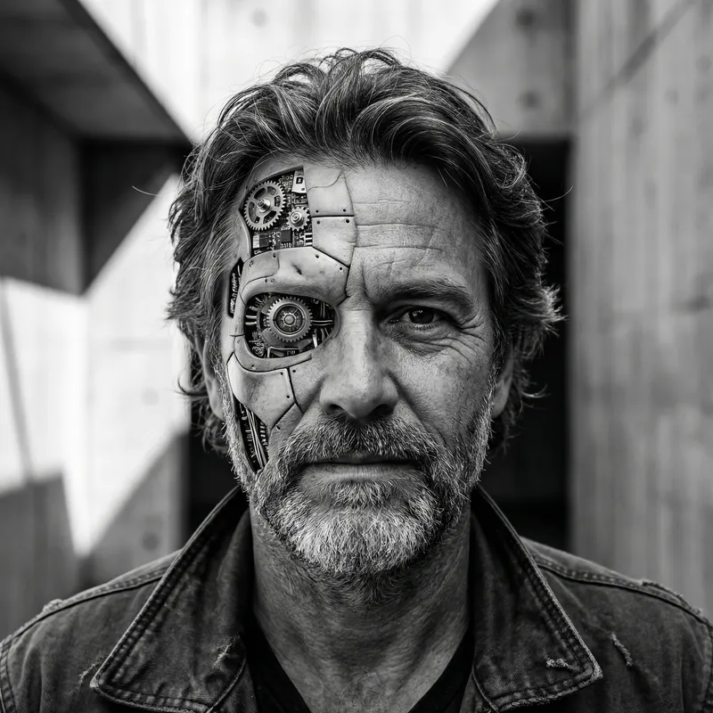 Intriguing Man-Machine Portrait | Black & White Contrast