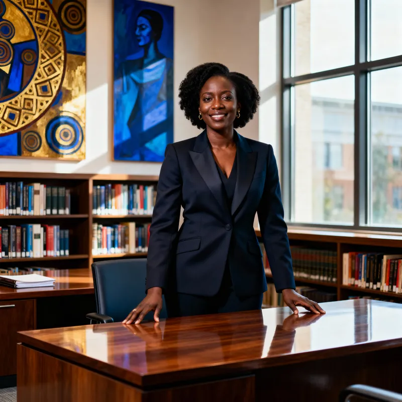 Empowered Black Female Academic in Modern Office