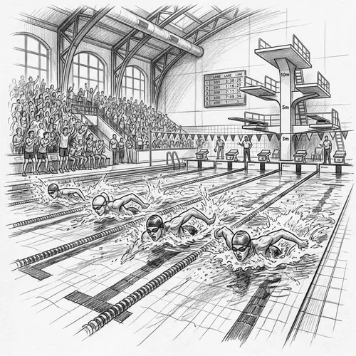 Dynamic Swimming Competition Sketch | Sketchy Sports Scene