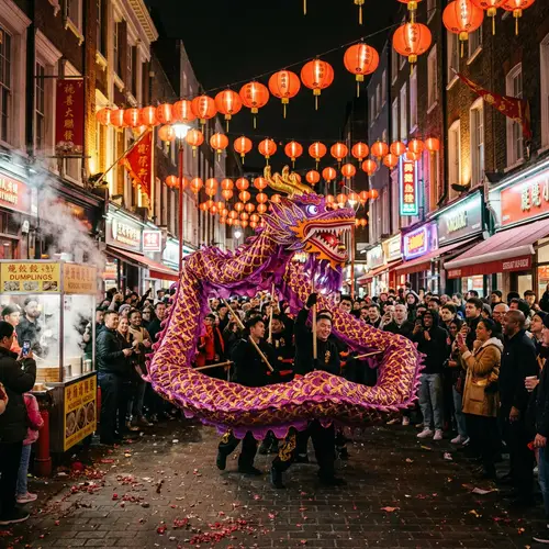 Mythical Purple Dragon in Chinatown Chinese New Year Celebration