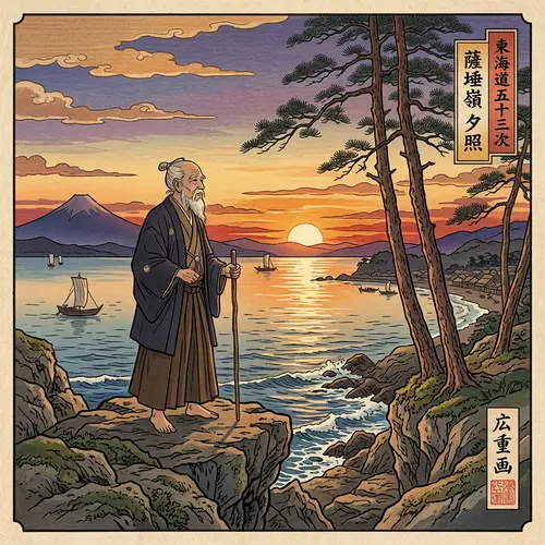 Tranquil Scene in Edo Japanese Art | Sage Watching Sunset