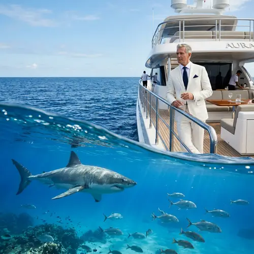 Majestic Shark and Elegant White Suit in Blue Ocean