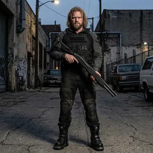 Man with Spas-12 and Bulletproof Vest