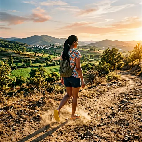 Serene Landscape: South Asian Woman Walking in Flip-Flops