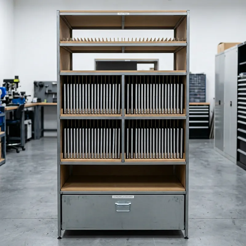 Efficient Laptop Storage Rack with Drawer Design