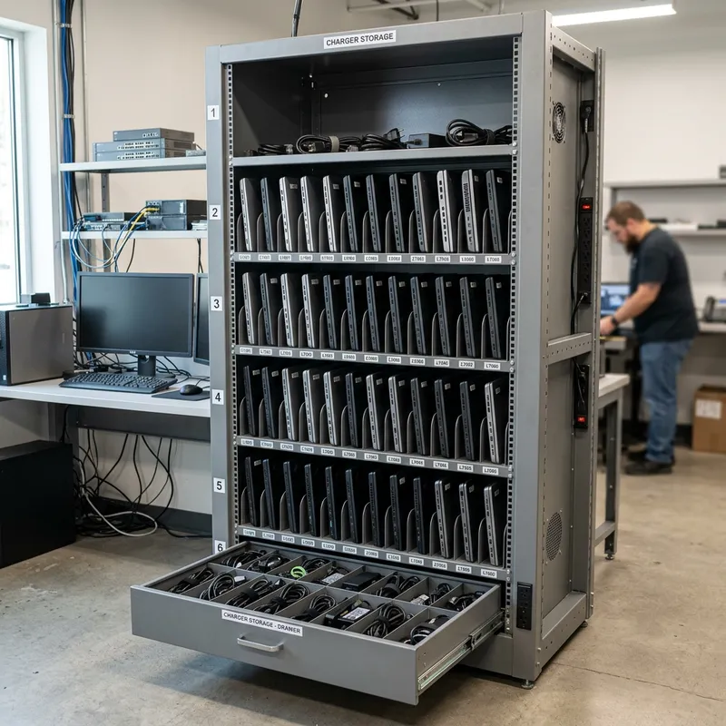 Efficient Tall Laptop Storage Rack with 6 Compartments Efficient Tall Laptop Storage Rack with 6 Compartments