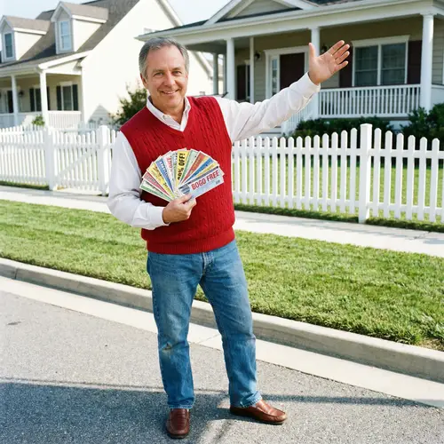Friendly Middle-Aged Man Demonstrates Coupons | Discount Savings
