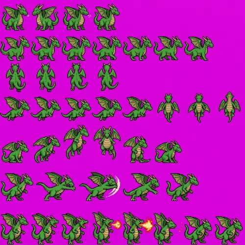Green Dragon Sprite Sheet Animation for FF III