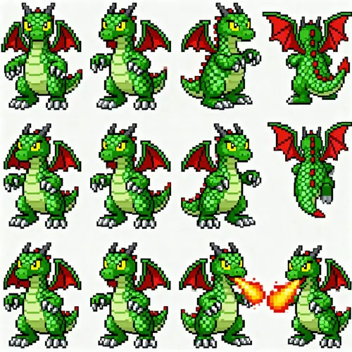 Green Dragon Sprite Sheet Animation for FF III