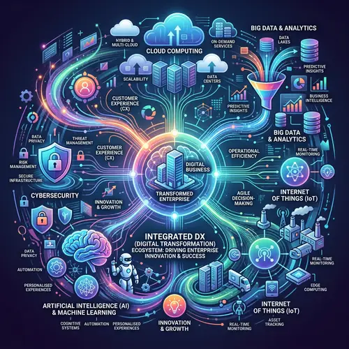 DX Ecosystem Visualization: Cloud, AI, IoT, Cybersecurity, Big Data