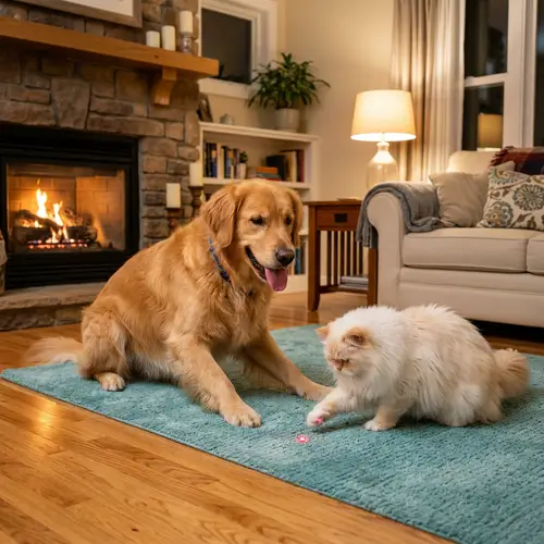 Friendly Interaction Between Golden Retriever and Persian Cat