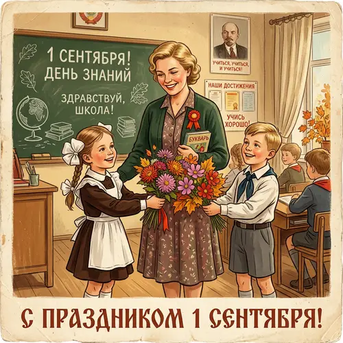 Vintage Soviet School Illustration - 1st of September