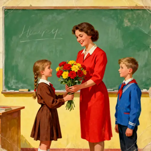 Vintage Soviet School Illustration - 1st of September