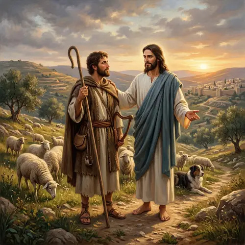 King David as a Shepherd with Jesus Christ